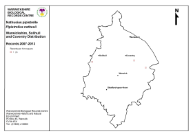 Distribution map for Nathusius' Pipistrelle bats in Warwickshire. (Click for a full sized image)